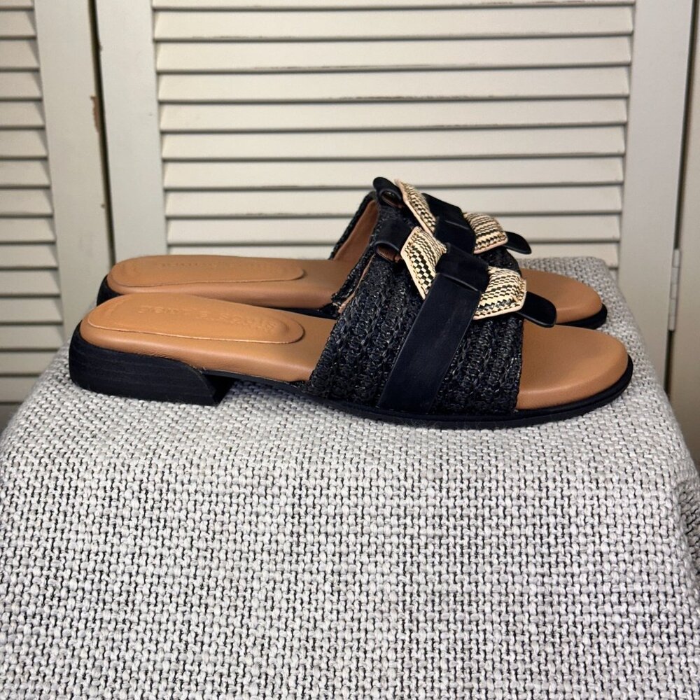 Gentle Souls by Kenneth Cole Womens Hudson Flat Sandal Slide Black Raffia Size 9 - Picture 4 of 8
